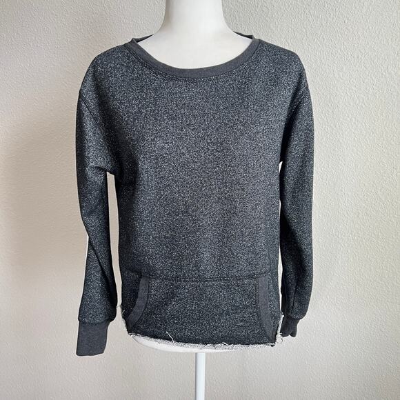 Jet by John Eshaya Black Shimmer Metallic Pullover Sweatshirt Women's S Pocket - Picture 1 of 6